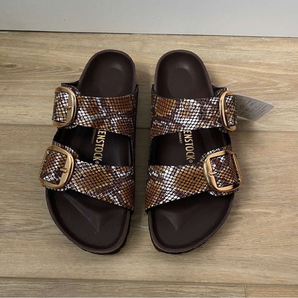 Birkenstock Arizona Big Buckle in Python Brown Sz 38